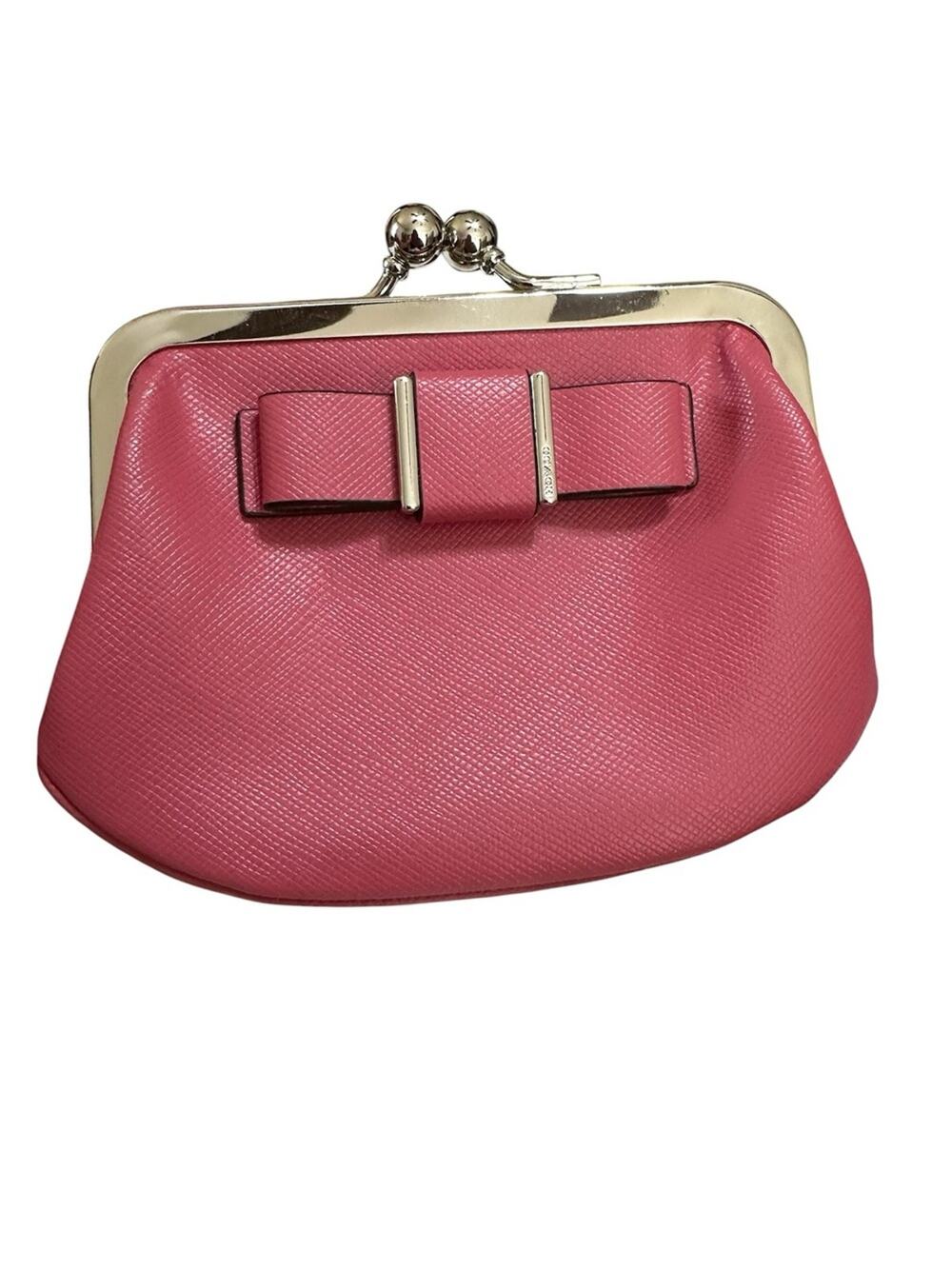 Coach Darcy Bow Kiss Lock Leather Coin Purse Pink